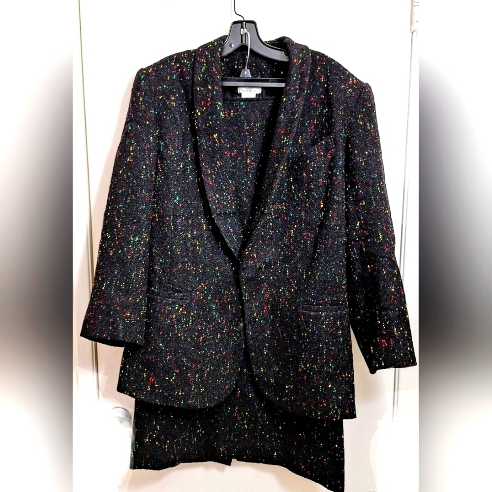 Vintage Couture CYNGE DESIGN Diane B Black Multicolored Wool Suit